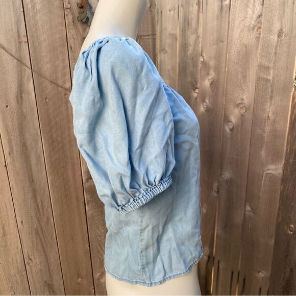 Mango Shortsleeved Denim Chambray Shirt size XS - Picture 2 of 6